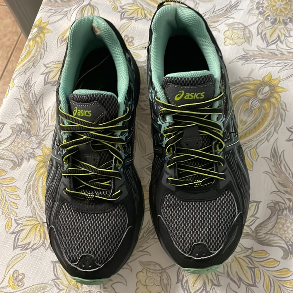 Asics GEL-Venture 6 Women's Size 8 Black & Teal Camo Trail Running Shoes T7G6N